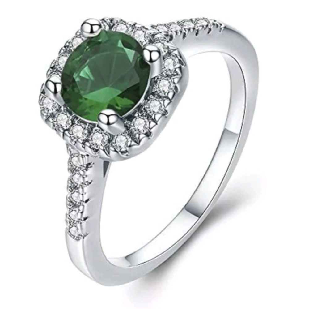 Silver/Green Zircon Ring New Size 9